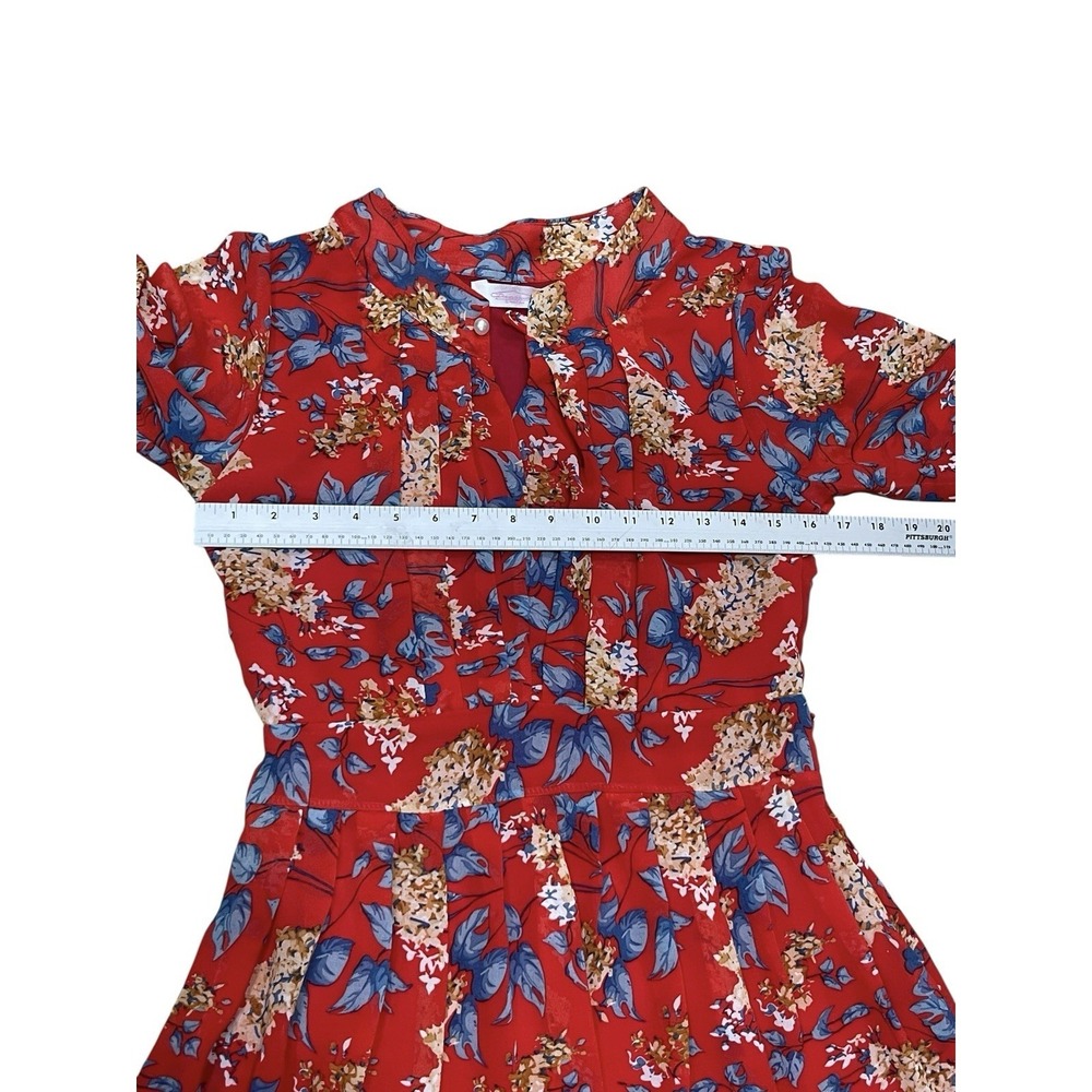 Red Floral Maxi Long Dress Medium Tie Back Classy Flowing - Picture 3 of 11